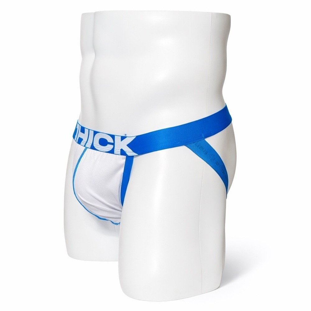Andrew Christian Medium (33-35) THICK Jockstrap White Blue 92942 NEW